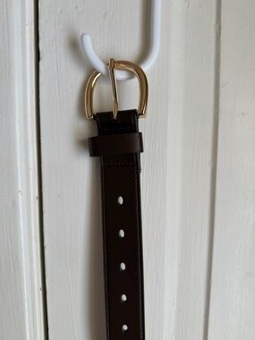 Brown Leather Belt with Gold Buckle - Size 27 waist or below